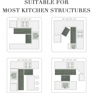 Kitchen Rugs Sets of 2-Non Slip Kitchen Mats for Floor-Thick Stain Resistant Vintage Kitchen Floor Mat Runner Carpet for Hallways Entryway Laundry Room Washable（Green 20