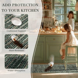 Kitchen Rugs Sets of 2-Non Slip Kitchen Mats for Floor-Thick Stain Resistant Vintage Kitchen Floor Mat Runner Carpet for Hallways Entryway Laundry Room Washable（Green 22