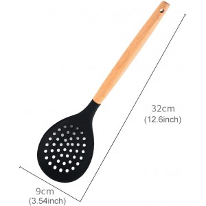 Slotted Spoons for Cooking, Nonstick Slotted Spoon Skimmers with Heat-Resisting Handle, Frying Spoons Strainer for Kitchen Cooking Draining Vegetable Frying(Black)