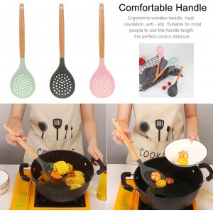 Slotted Spoons for Cooking, Nonstick Slotted Spoon Skimmers with Heat-Resisting Handle, Frying Spoons Strainer for Kitchen Cooking Draining Vegetable Frying(Black)