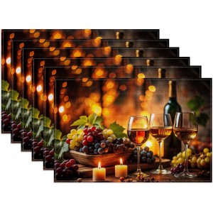 Wine Placemats Set of 6, Linen Place Mat...