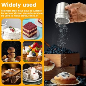 3 in 1 Flour Sifter for Baking, 3 Cup Stainless Steel Double Layer Fine Mesh Sifter, Flour Shaker Duster with Lid, Powdered Sugar Spice Sifters Spoon, Handheld Flours Sieve for Cooking Cakes Desserts