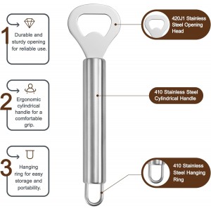 Silver 2-Pack Stainless Steel Lever Bottle Opener – Quick & Easy Bottle Opening, Suitable for Beer, Beverages, Salad Dressings, Sauces, and Other Metal-Capped Bottle