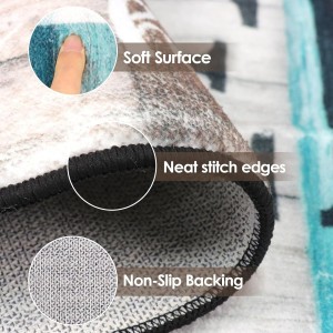 Turquoise Teal Kitchen Rugs Sets of 3, Non Slip Washable Farmhouse Kitchen Mats for Floor, Wooden Vintage Rustic Area Runner Rug for Laundry Room and Hallway
