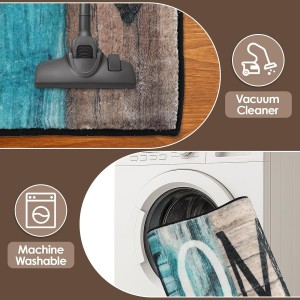 Turquoise Teal Kitchen Rugs Sets of 3, Non Slip Washable Farmhouse Kitchen Mats for Floor, Wooden Vintage Rustic Area Runner Rug for Laundry Room and Hallway