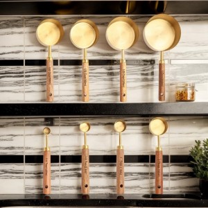 Stainless Steel Gold Measuring Cup Set of 8 Baking Tools Measuring Tools Scale Multifunctional Kitchen Baking Tools