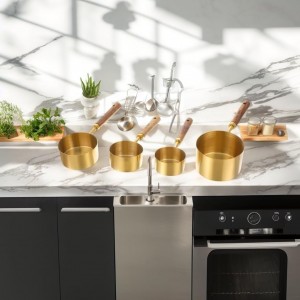 Stainless Steel Gold Measuring Cup Set of 8 Baking Tools Measuring Tools Scale Multifunctional Kitchen Baking Tools