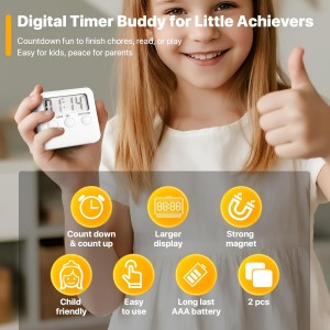 2 Pack, Magnetic Loud Alarm Large LCD Screen Digital Timer for Kids time Management, Study, Exercise, Workout Timing, Kitchen Timers for Food Cooking, Eggs Boiling