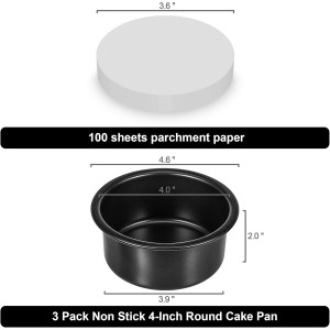 4 Inch Cake Pan Set of 3, Nonstick Smash Cake Pans with 100PCS Parchment Paper for Christmas Birthday, Round Mini Cake Pans Tin for Baking Layer Cakes Small Cheesecake, Straight Side & Dishwasher Safe