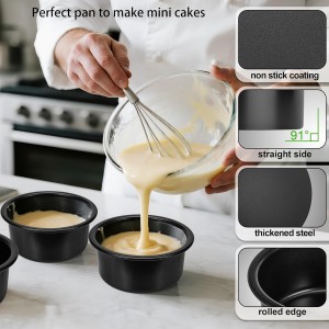 4 Inch Cake Pan Set of 3, Nonstick Smash Cake Pans with 100PCS Parchment Paper for Christmas Birthday, Round Mini Cake Pans Tin for Baking Layer Cakes Small Cheesecake, Straight Side & Dishwasher Safe