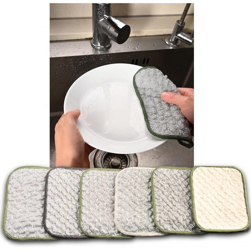 2026 New Double Side Non Scratch Wire Dishcloths,Multipurpose Wire Dishwashing Rags for Wet and Dry, Reusable Metal Dish Cloth,Wire Miracle Cleaning Cloths for Kitchen(Silver 6Pcs)