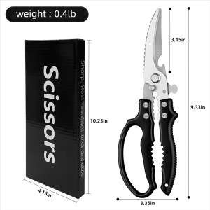 Kitchen Scissors Stainless Steel Shear, Safety Lock, Sharp Heavy Duty Poultry Shears for Food, Chicken Bones, Turkey, Dishwasher Safe, 9.33 Inch, Black