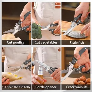 Kitchen Scissors Stainless Steel Shear, Safety Lock, Sharp Heavy Duty Poultry Shears for Food, Chicken Bones, Turkey, Dishwasher Safe, 9.33 Inch, Black