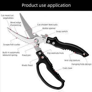 Kitchen Scissors Stainless Steel Shear, Safety Lock, Sharp Heavy Duty Poultry Shears for Food, Chicken Bones, Turkey, Dishwasher Safe, 9.33 Inch, Black