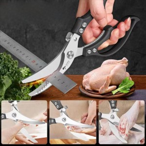Kitchen Scissors Stainless Steel Shear, Safety Lock, Sharp Heavy Duty Poultry Shears for Food, Chicken Bones, Turkey, Dishwasher Safe, 9.33 Inch, Black