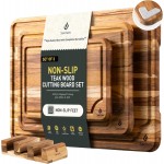 3 Pack Teak Wood Cutting Board Set for Kitchen Charcuterie Board Serving Heavy Duty Non Toxic Slip Over Sink Solid Thick Haus Wooden Chopping Board Large Big Small Meat Best Kitchen Essential Gift