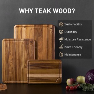 3 Pack Teak Wood Cutting Board Set for Kitchen Charcuterie Board Serving Heavy Duty Non Toxic Slip Over Sink Solid Thick Haus Wooden Chopping Board Large Big Small Meat Best Kitchen Essential Gift
