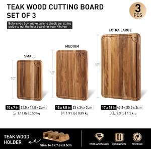 3 Pack Teak Wood Cutting Board Set for Kitchen Charcuterie Board Serving Heavy Duty Non Toxic Slip Over Sink Solid Thick Haus Wooden Chopping Board Large Big Small Meat Best Kitchen Essential Gift