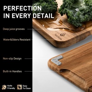 3 Pack Teak Wood Cutting Board Set for Kitchen Charcuterie Board Serving Heavy Duty Non Toxic Slip Over Sink Solid Thick Haus Wooden Chopping Board Large Big Small Meat Best Kitchen Essential Gift