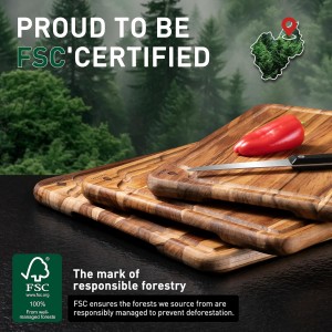 3 Pack Teak Wood Cutting Board Set for Kitchen Charcuterie Board Serving Heavy Duty Non Toxic Slip Over Sink Solid Thick Haus Wooden Chopping Board Large Big Small Meat Best Kitchen Essential Gift