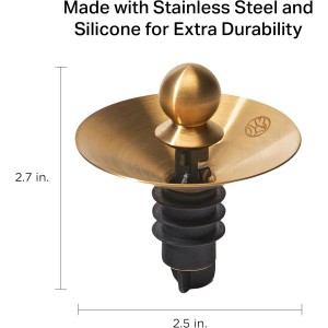 RBT Wine Pourer Stopper 360° Drip-Free Pouring, Low-Profile Stainless Steel & Silicone Wine Accessory for Serving and Storing