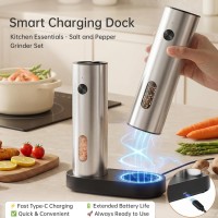 Electric Salt and Pepper Grinder Set, Pepper and Salt Shakers, Auto Pepper Mill with Rechargeable Base/Led Light/Adjustable Coarseness, Kitchen Essentials Ideal for Daily Use & New Home Gift