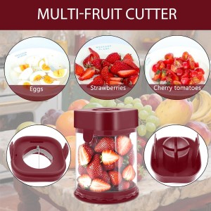Fruit Slicer Cup, Multi-Function Strawberry Slicer, Grape Cutter & Detachable Egg Dicer, Stainless Steel Speed Chopper for Cherry Tomatoes, Kitchen Gadget for Fruits & Vegetables (Red)
