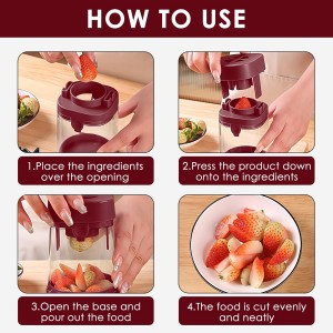 Fruit Slicer Cup, Multi-Function Strawberry Slicer, Grape Cutter & Detachable Egg Dicer, Stainless Steel Speed Chopper for Cherry Tomatoes, Kitchen Gadget for Fruits & Vegetables (Red)