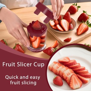 Fruit Slicer Cup, Multi-Function Strawberry Slicer, Grape Cutter & Detachable Egg Dicer, Stainless Steel Speed Chopper for Cherry Tomatoes, Kitchen Gadget for Fruits & Vegetables (Red)