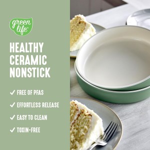 GreenLife 6 Piece Nonstick Bakeware Set, Non-Toxic PFAS-Free Ceramic Oven Pans, Dishwasher & Oven Safe to 450°F, Easy Release Baking Sheet, Loaf Pan, Rectangle & Round Cake, Muffin Pan, Sage