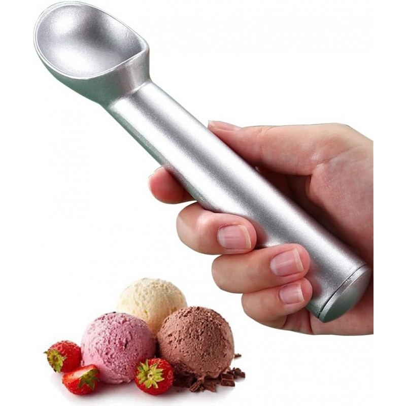 Multipurpose Heavy Duty Metal Large Ice Cream Scoop with Comfortable Handle and Ergonomic Non-Slip Grip (Short Handle-Silver)