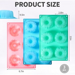 3 PCS Bundt Cake Pans for Baking, Non-stick Silicone Molds for Baking Jellies, Muffins, Donuts，Cookies, Cupcakes，6-Cavity Mini Cake Pans (Pumpkin Shape)