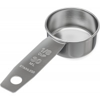 1/8 Cup Stainless Steel Measuring Cup | Sturdy Metal 30 ml | 30 cc | 1 oz | Single Cup for Wet and Dry Ingredients | Great for use as 1/8 Cup Coffee Scoop - 1 PK