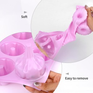 3 PCS Bundt Cake Pans for Baking, Non-stick Silicone Molds for Baking Jellies, Muffins, Donuts，Cookies, Cupcakes，6-Cavity Mini Cake Pans(Pumpkin,Purple)