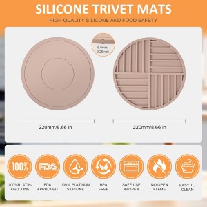 Silicone Trivet Mats 3 Pack Heat Resistant Pot Holders, Multipurpose Non-Slip Hot Pads for Kitchen Potholders, Hot Dishers, Jar Opener, Spoon Holder (Brown)