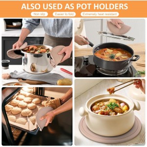 Silicone Trivet Mats 3 Pack Heat Resistant Pot Holders, Multipurpose Non-Slip Hot Pads for Kitchen Potholders, Hot Dishers, Jar Opener, Spoon Holder (Brown)