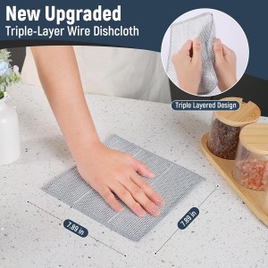 3 Layers Non Scratch Wire Dish Cleaning Supplies 12PCS - Wire Dishwashing Rag Home Essentials-Reusable Steel Wool Scrubber Washcloths,Kitchen Towels and Dishcloths Set for Pans Sinks & Cookware