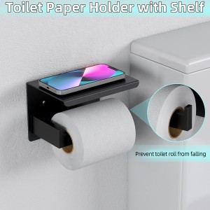 5-Pieces Matte Black Bathroom Hardware Accessories Set, 24 Inch Stainless Steel Towel Racks for Bathroom, Towel Bar Set Towel Ring Coat Hook and Toilet Paper Holder with Shelf Wall Mounted