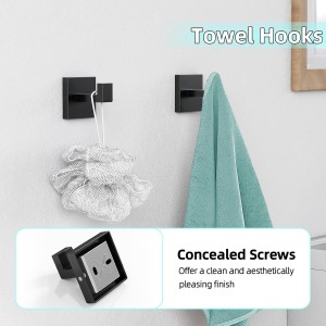 5-Pieces Matte Black Bathroom Hardware Accessories Set, 24 Inch Stainless Steel Towel Racks for Bathroom, Towel Bar Set Towel Ring Coat Hook and Toilet Paper Holder with Shelf Wall Mounted