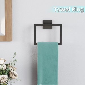 5-Pieces Matte Black Bathroom Hardware Accessories Set, 24 Inch Stainless Steel Towel Racks for Bathroom, Towel Bar Set Towel Ring Coat Hook and Toilet Paper Holder with Shelf Wall Mounted