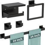 5-Pieces Matte Black Bathroom Hardware Accessories Set, 24 Inch Stainless Steel Towel Racks for Bathroom, Towel Bar Set Towel Ring Coat Hook and Toilet Paper Holder with Shelf Wall Mounted