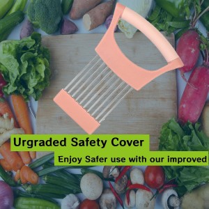 Upgraded Stainless Steel Lemon Slicer Onion Cutter, Onion Holder for Slicing, Vegetable Cutter Kitchen Chopper Slicing Assistant Tool for Potato and Tomato Avocados Eggs Meat (1, Pink)