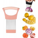Upgraded Stainless Steel Lemon Slicer Onion Cutter, Onion Holder for Slicing, Vegetable Cutter Kitchen Chopper Slicing Assistant Tool for Potato and Tomato Avocados Eggs Meat (1, Pink)