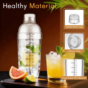 Plastic Cocktail Shaker with Measuring Scale 24oz (700ml), Leak-Proof & Shatter-Resistant Drink Mixer for Bartending, Protein Shakes, Iced Coffee & Milk Tea