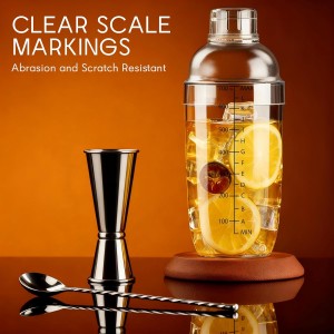 Plastic Cocktail Shaker with Measuring Scale 24oz (700ml), Leak-Proof & Shatter-Resistant Drink Mixer for Bartending, Protein Shakes, Iced Coffee & Milk Tea
