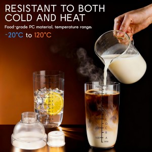 Plastic Cocktail Shaker with Measuring Scale 24oz (700ml), Leak-Proof & Shatter-Resistant Drink Mixer for Bartending, Protein Shakes, Iced Coffee & Milk Tea