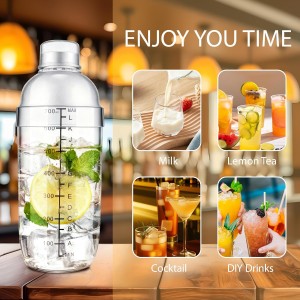 Plastic Cocktail Shaker with Measuring Scale 24oz (700ml), Leak-Proof & Shatter-Resistant Drink Mixer for Bartending, Protein Shakes, Iced Coffee & Milk Tea