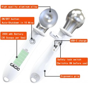 Heated Ice Cream Scoop Rechargeable – Upgraded 2026 Electric Warming Scooper for Rock Hard Ice Cream, Dual Temp 113℉/140℉, Safety Lock & Waterproof Ergonomic Handle (White)