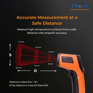 Elitech Laser Temperature Gun, Non-Contact Digital Infrared Thermometer, Adjustable Emissivity, Backlight, Handheld for Grill, Meat, Food, Candy, Automotive, HVAC Tools, -50~530°C(-58~986°F), DIT-220