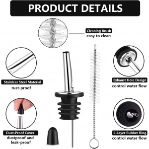 mwellewm 50 Pcs Liquor Pour Spouts, Stainless Steel Liquor Bottle Pourers for Alcohol Speed Pourers for Liquor Bottles Bartending Oil Vinegar and Wine Bar Bartender Accessories